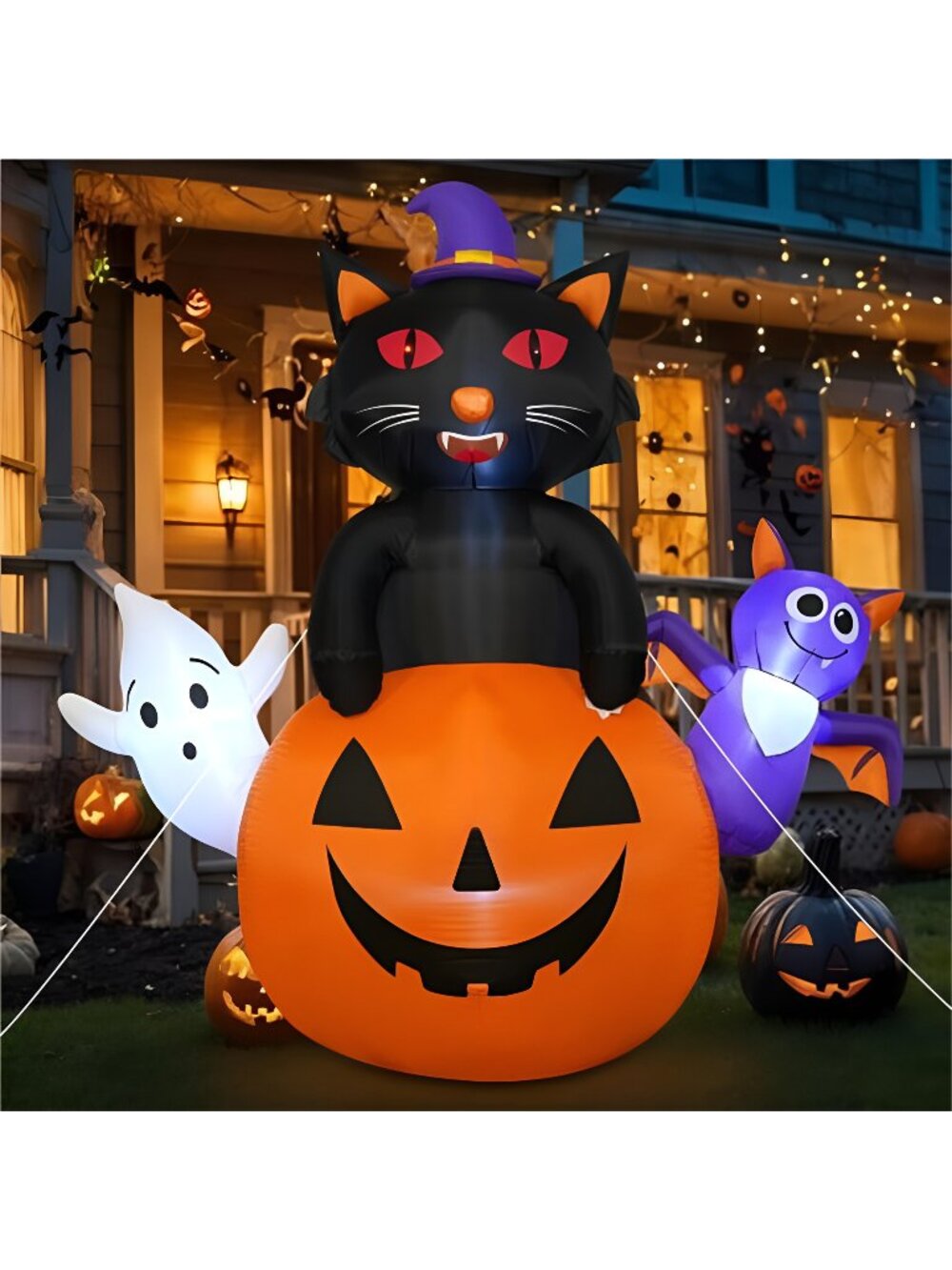 7FT Halloween Inflatable Black Cat with Ghost Decorations Outdoor Halloween